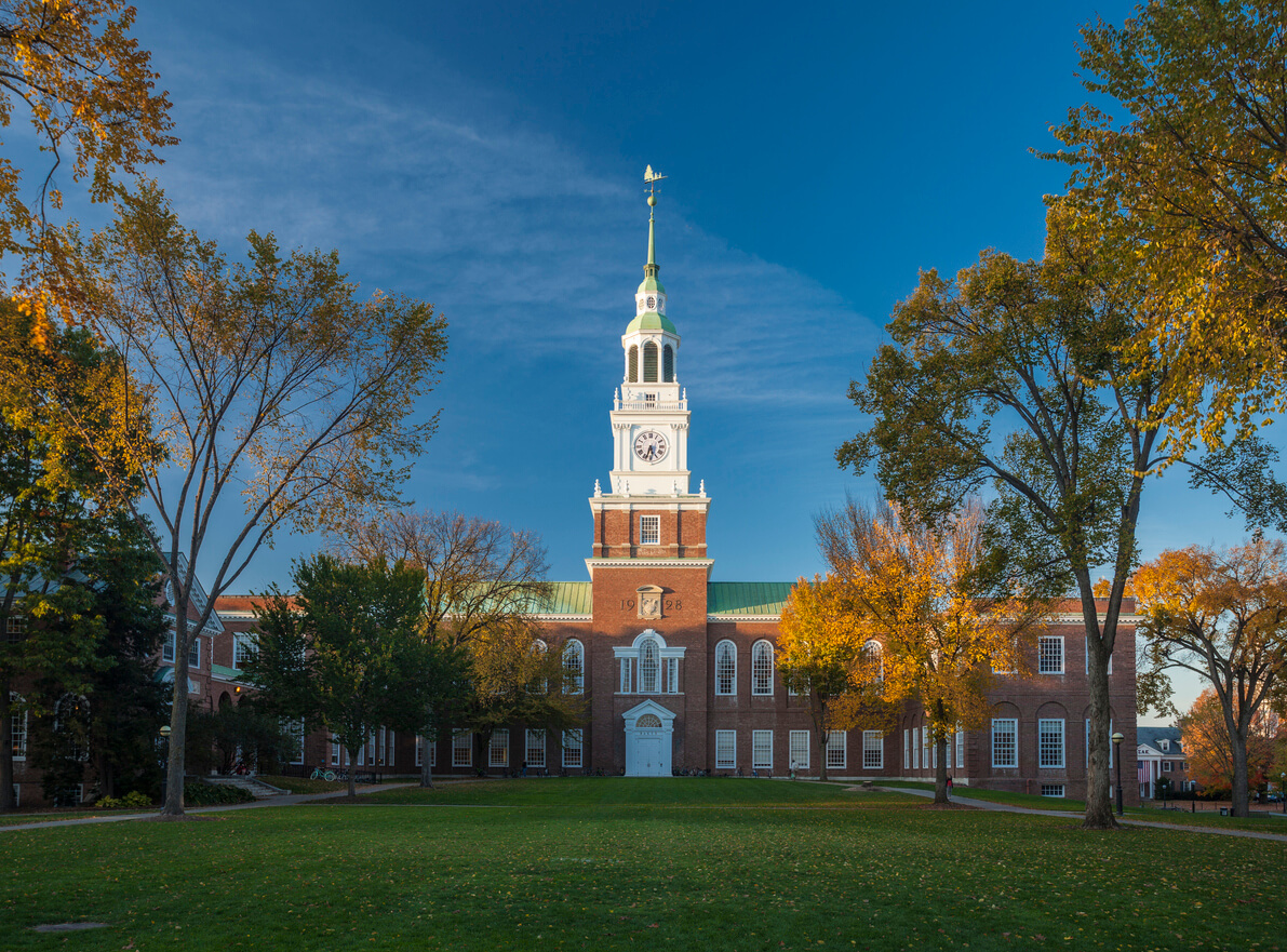 Baker memorial Library is a landmark on the campus of Dartmouth College in Hanover, New Hampshire.