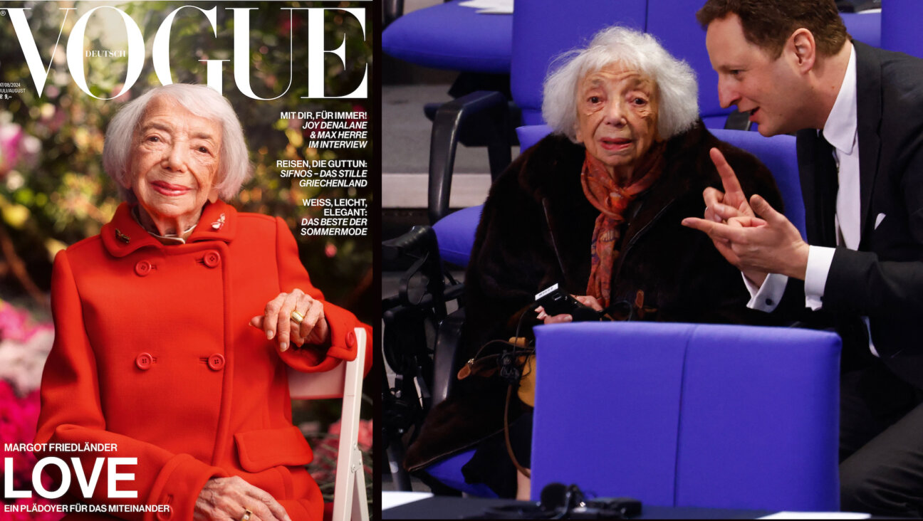 Margot Friedlander, 102, is on the cover of the July/August Vogue Germany edition. At right, she appears during an event at the Bundestag in January 2024. (Michele Tantussi/AFP via Getty Images)