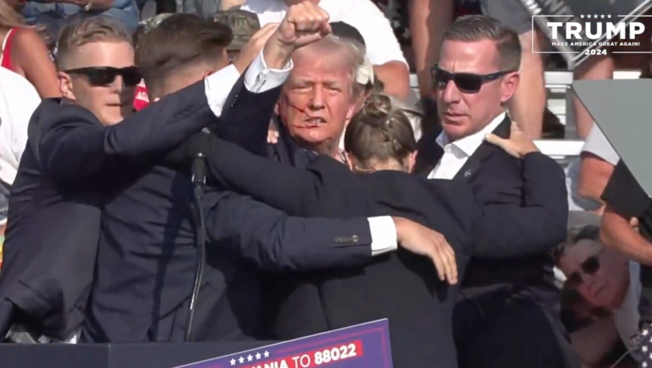 In a screen grab captured from a video, Republican presidential candidate and former President Donald Trump appears to be injured after gunshots were reported at a rally in Butler, Pennsylvania, July 13, 2024. (Anadolu/Getty Images)