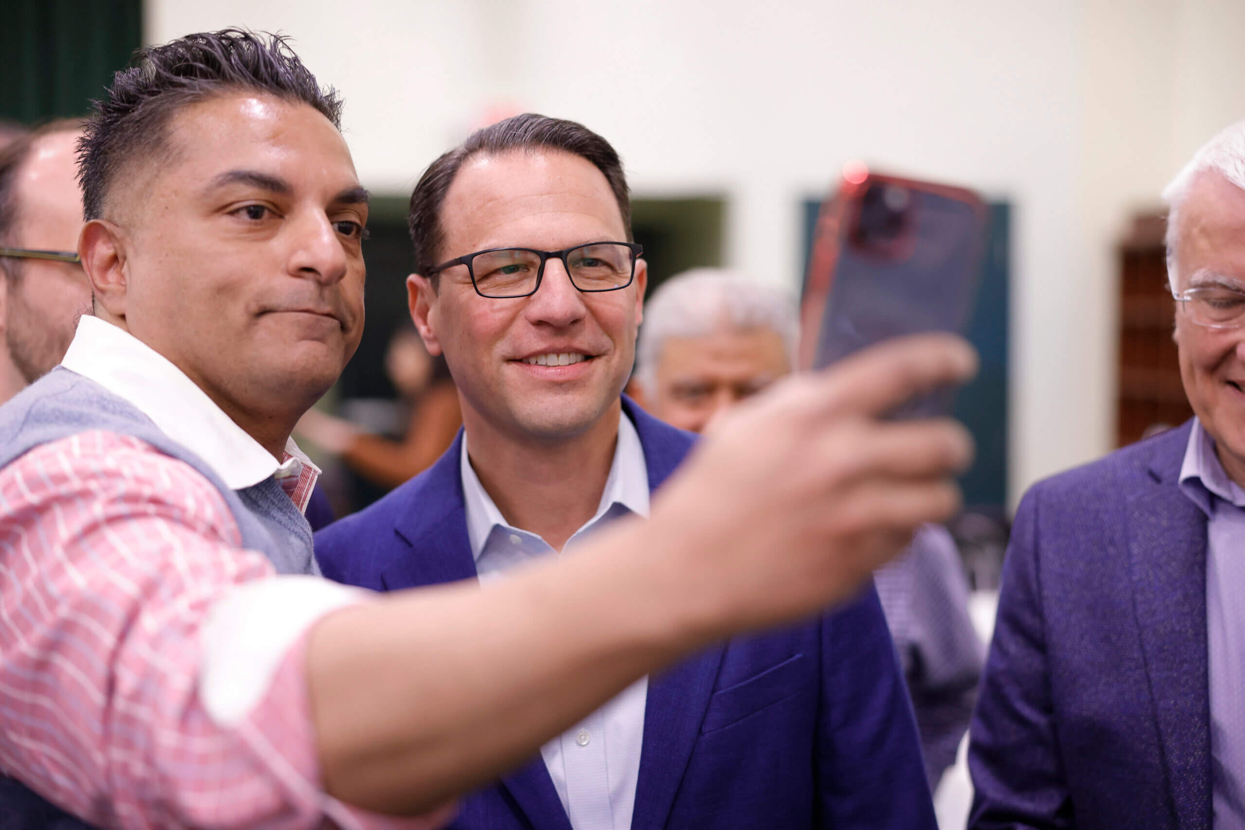 Gov. Josh Shapiro, the Pennsylvania Democrat, poses for a photo at the Muslim Association of the Lehigh Valley's annual Iftar dinner last year. Shapiro built close relationships with Arab and Muslim residents of the state while serving as attorney general and running for governor. But those bonds have been tested since the Oct. 7 Hamas terrorist attack against Israel and subsequent war in Gaza.