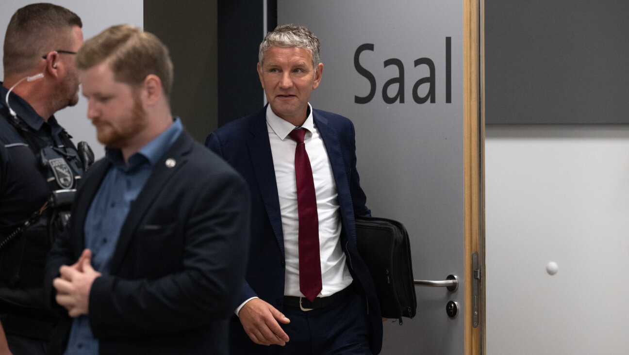 Björn Höcke, chairman of the Thuringian Alternative for Germany party, enters the courtroom in Halle/Saale, July 1, 2024. Höcke is once again on trial for using a banned Sturmabteilung (SA) slogan. In December 2023, Höcke is alleged to have uttered the first two words of the slogan “Alles für Deutschland” (Everything for Germany) as a speaker at an AfD event in Gera. (Photo by Hendrik Schmidt/picture alliance via Getty Images)