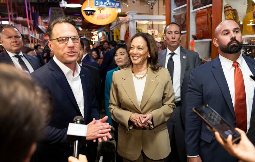 Vice President Kamala Harris and Pennsylvania Governor Josh Shapiro (L) on July 13, 2024. 