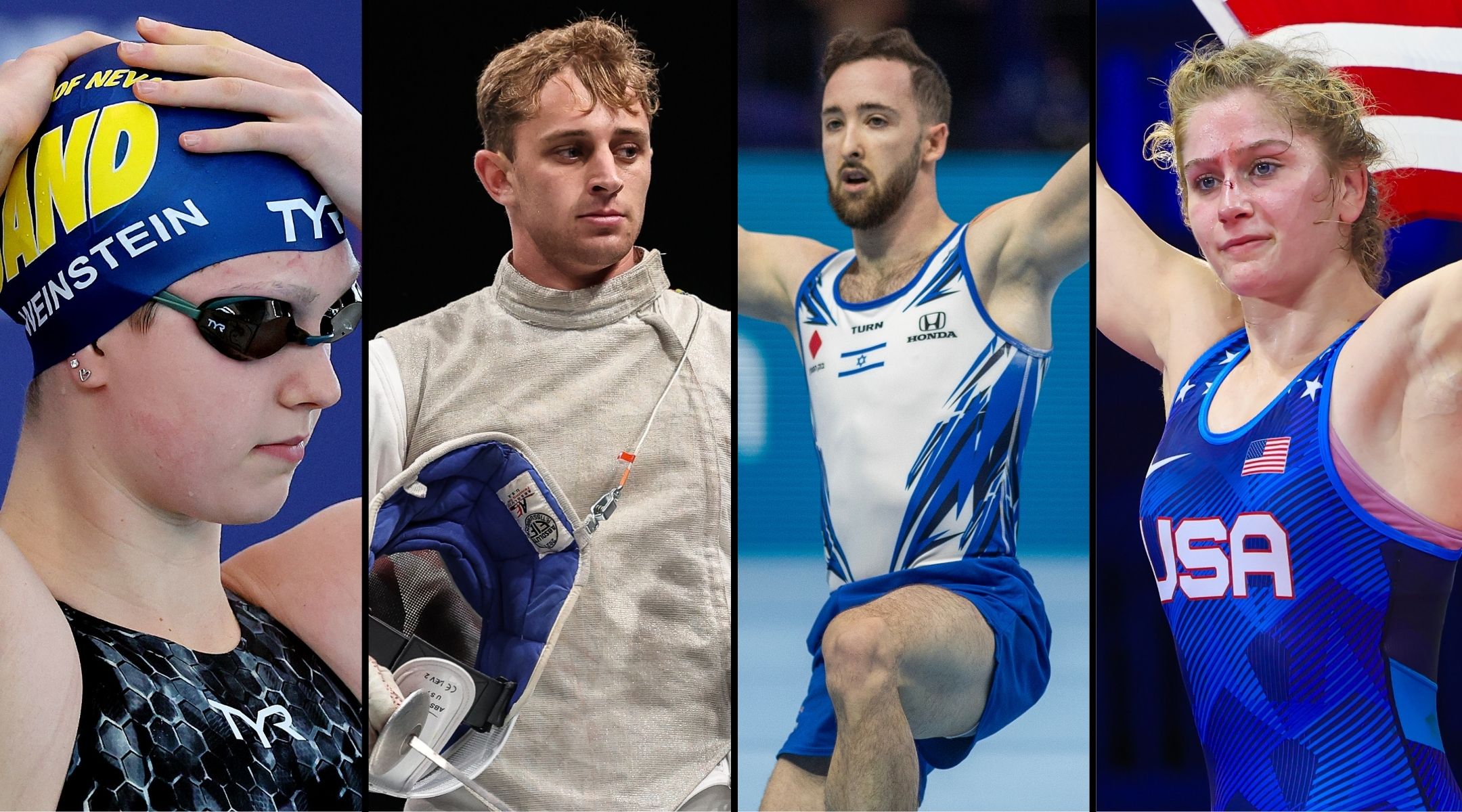 L-R: Claire Weinstein, Nick Itkin, Artem Dolgopyat and Amit Elor. (Getty Images)