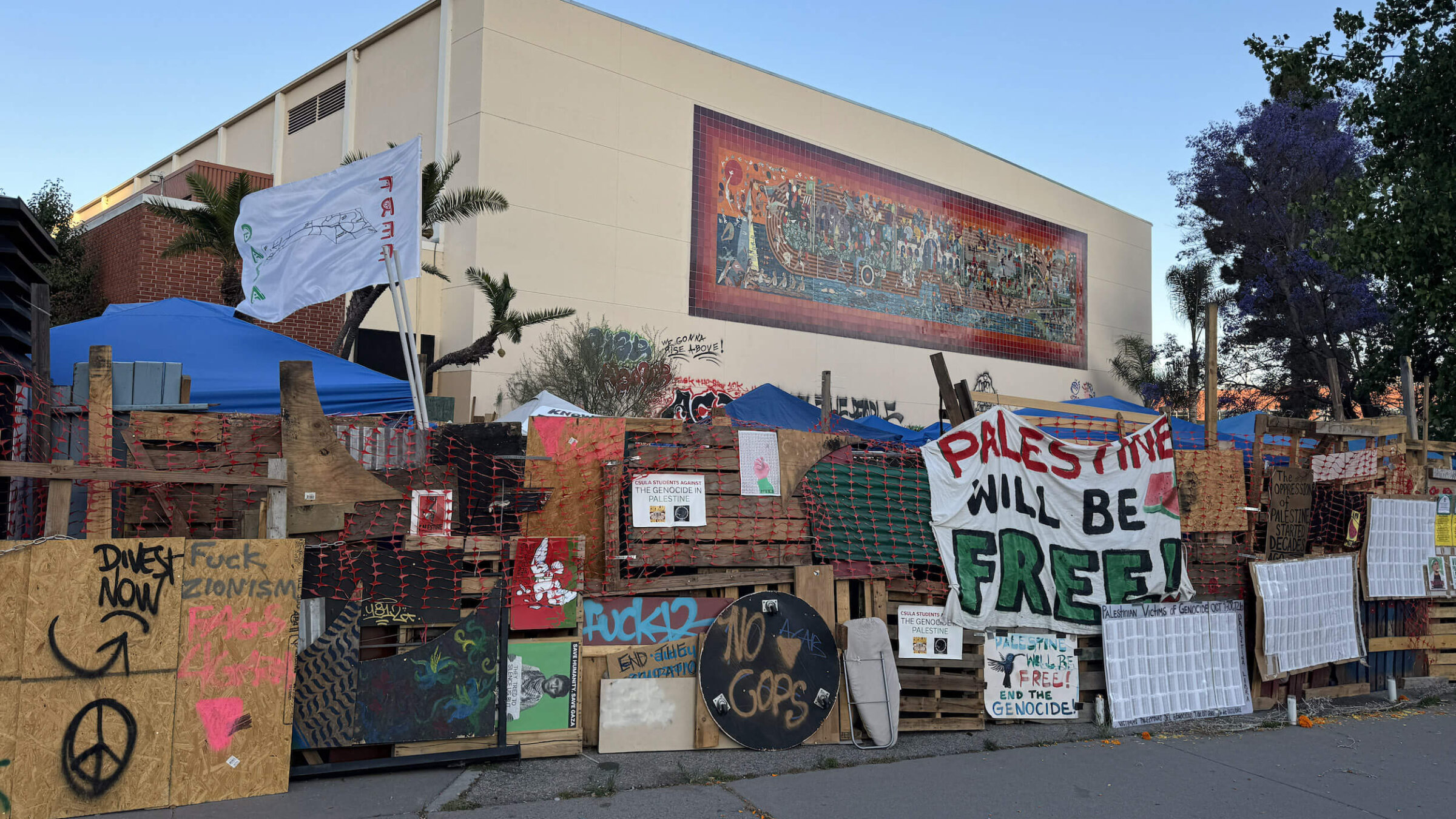 A pro-Palestinian protest encampment at California State University, Los Angeles, pictured in June.