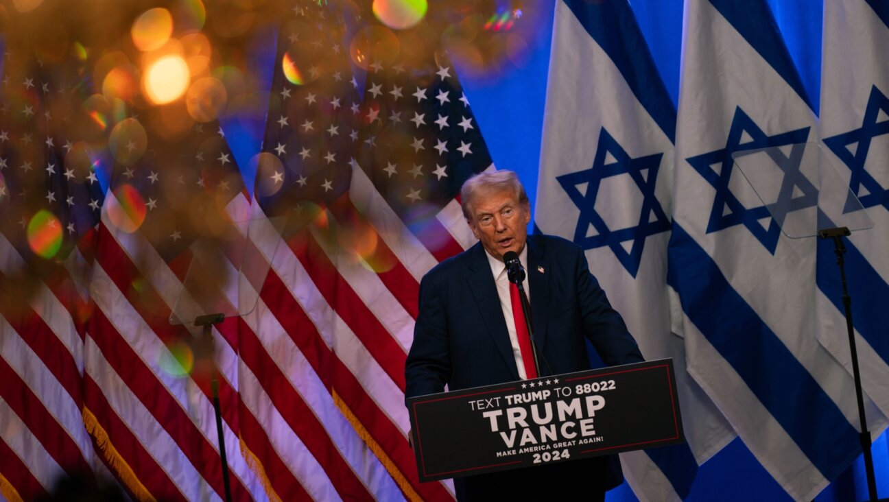 Republican presidential candidate, former U.S. President Donald Trump holds a fighting anti-semitism event with Miriam Adelson at the Trump National Golf Club Bedminster, in Bedminster, New Jersey, Aug. 15, 2024. (Adam Gray/Getty Images)