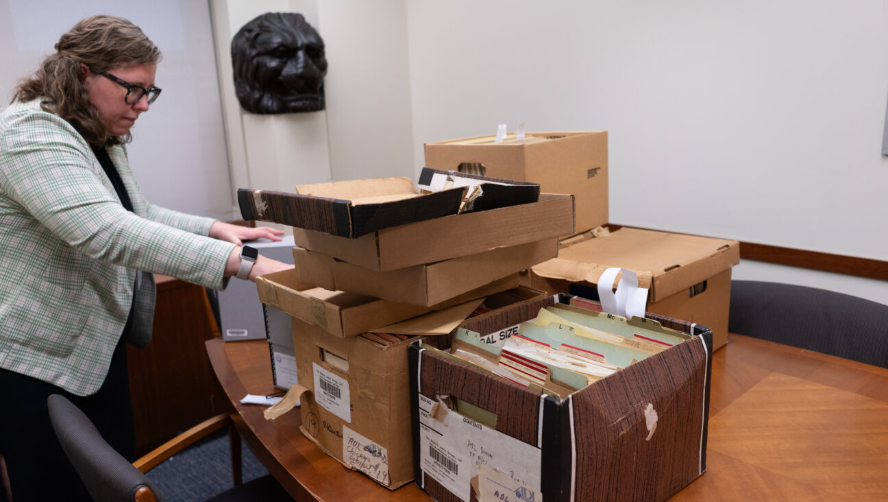 Archivist Sarah Hopley at the office of the American Jewish Historical Society in New York City, August 7, 2024. (Luke Tress)