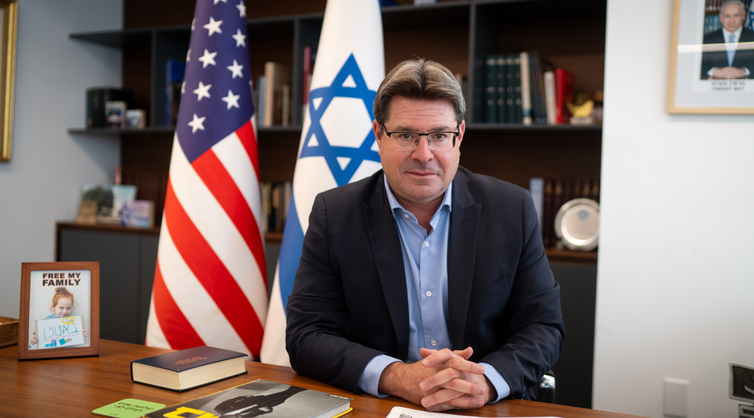 Israel’s consul general to New York, Ofir Akunis, in his Manhattan office, August 14, 2024. (Luke Tress)