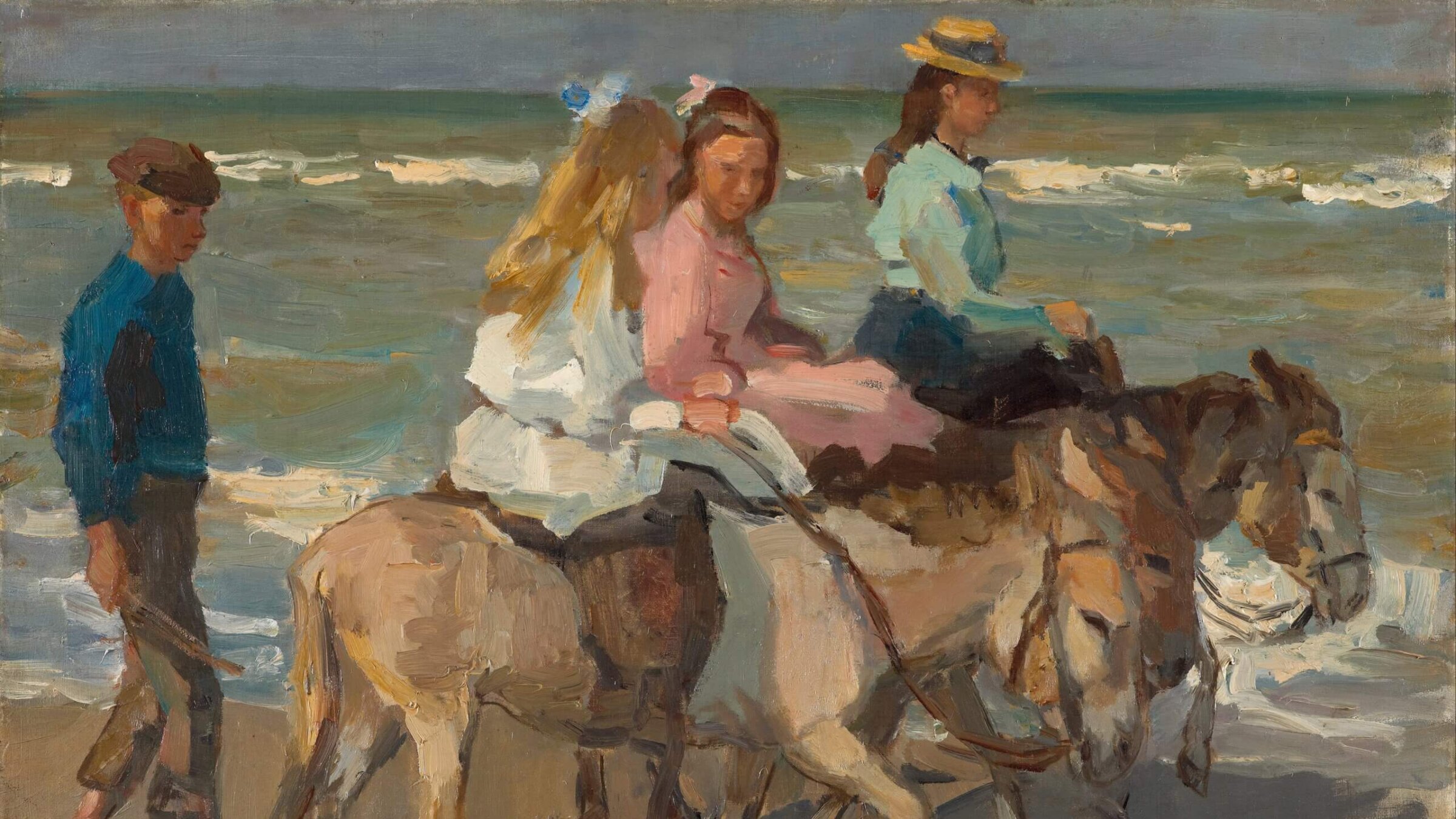 <i>Donkey rides on the beach</i>, oil painting by Isaac Israels, circa 1890-1901.