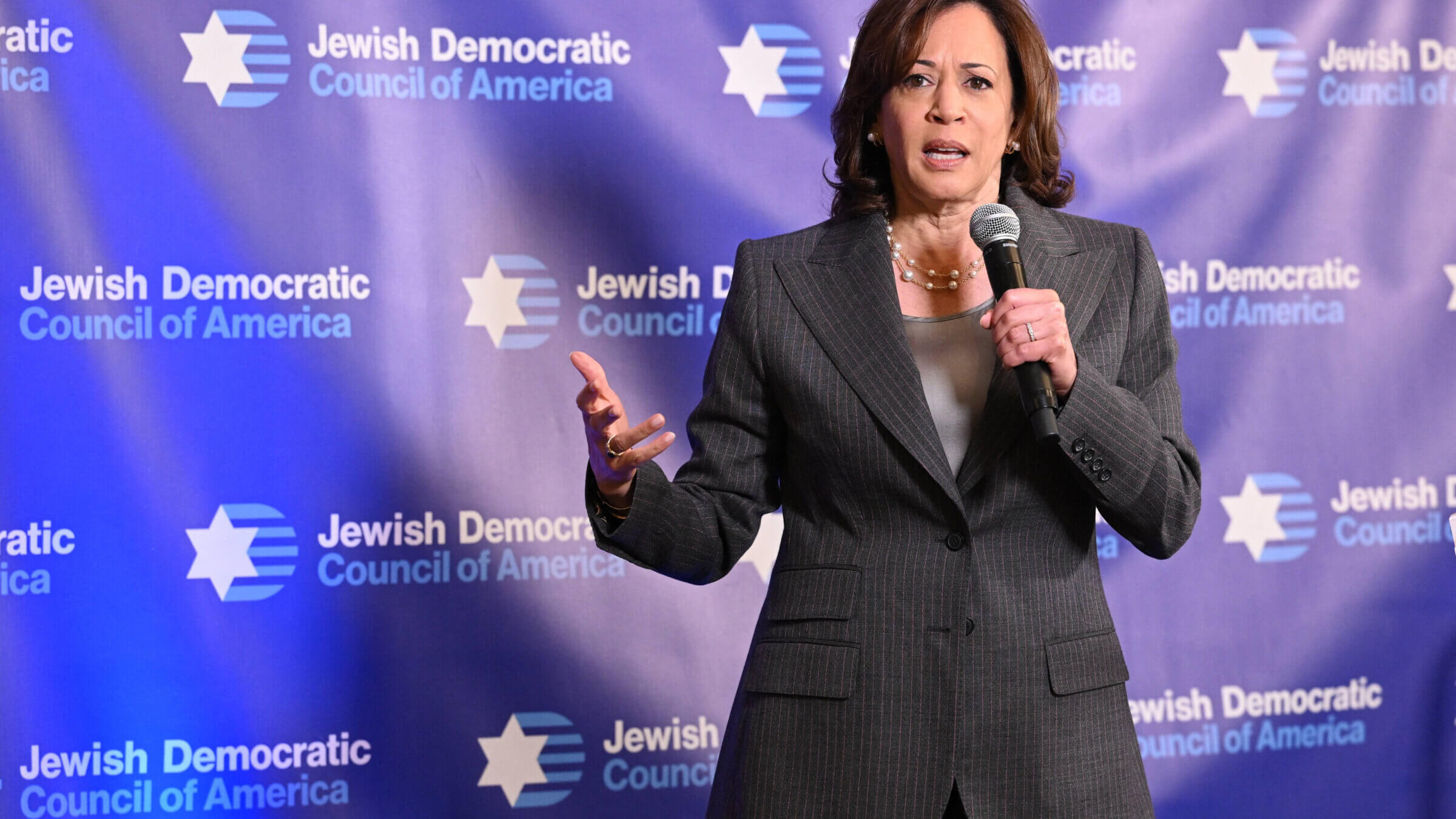 Kamala Harris spoke at the Jewish Democratic Council of America on May 24, 2023. (Photo by Mandel NGAN / AFP via Getty Images)