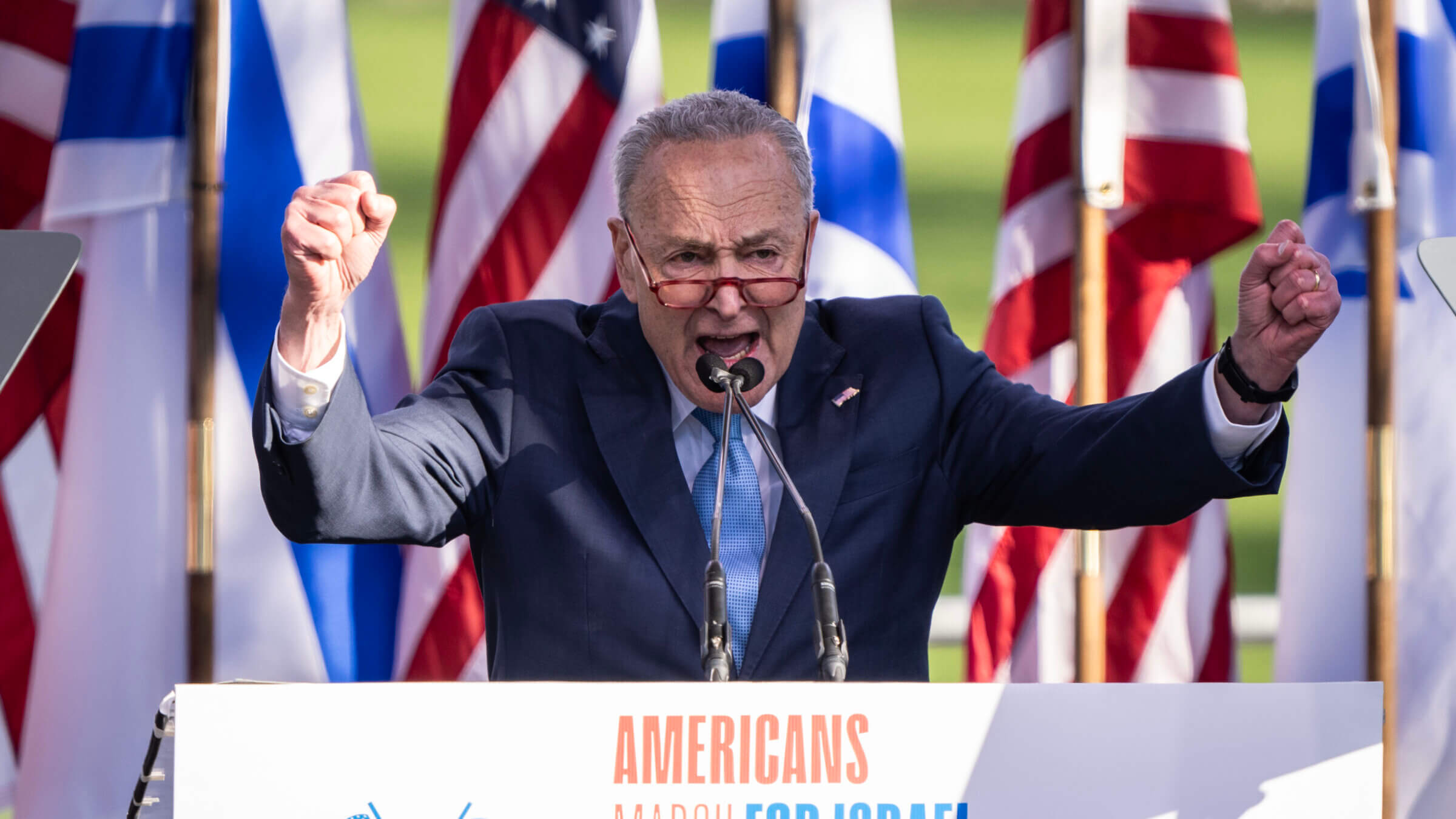 Senate Majority Leader Chuck Schumer during the March for Israel rally on the National Mall  on Nov. 14, 2023 