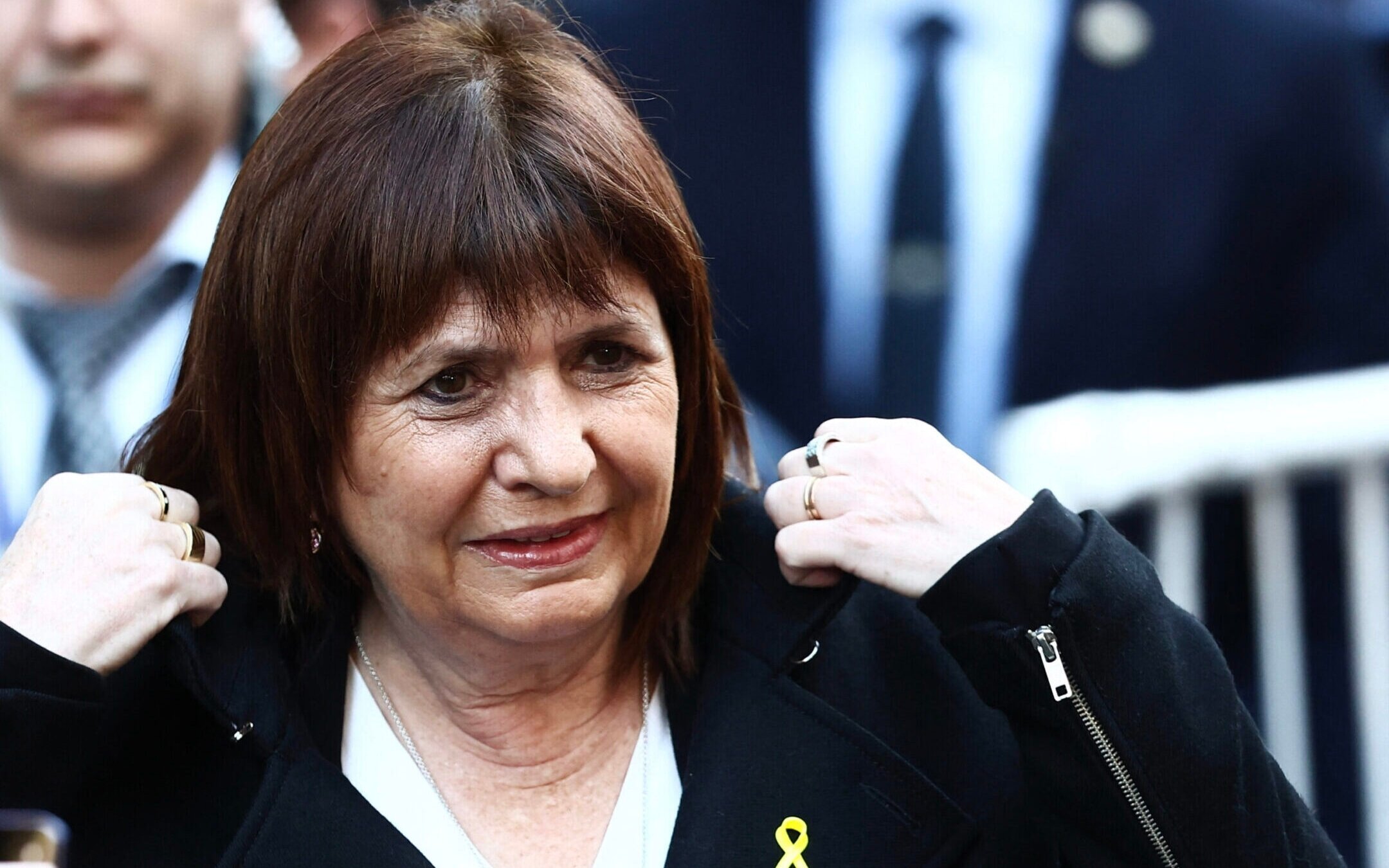 Argentine Minister of Security Patricia Bullrich arrives to attend a ceremony to commemorate the anniversary the Mutual Israelite Association of Argentina (AMIA) bombing attack in Buenos Aires on July 18, 2024. 2024 marks the 30th anniversary of the 1994 bombing attack of the AMIA in Buenos Aires, which left 85 dead and more than 300 wounded. (Photo by Tomas CUESTA / AFP) (Photo by TOMAS CUESTA/AFP via Getty Images)