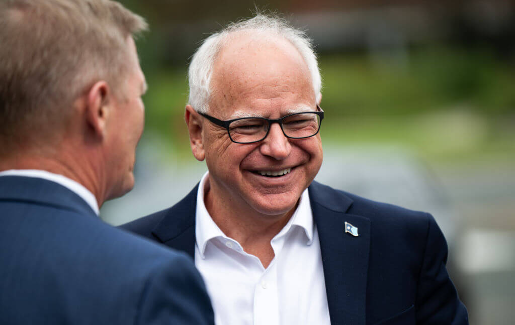 Minnesota Governor Tim Walz arrives to speak at a press conference regarding new gun legislation at City Hall on August 1, in Bloomington, Minnesota.