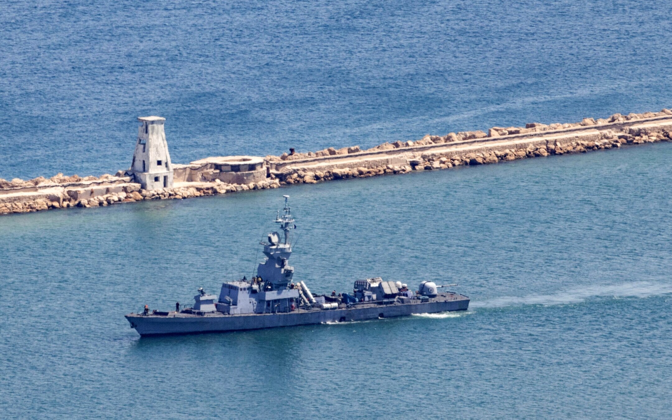 An Israeli Navy ship patrols along the coast of the Haifa amid regional tensions, Aug. 3, 2024. (Oren Ziv/AFP via Getty Images)