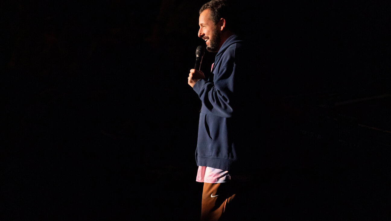 Adam Sandler in his usual sweats onstage.