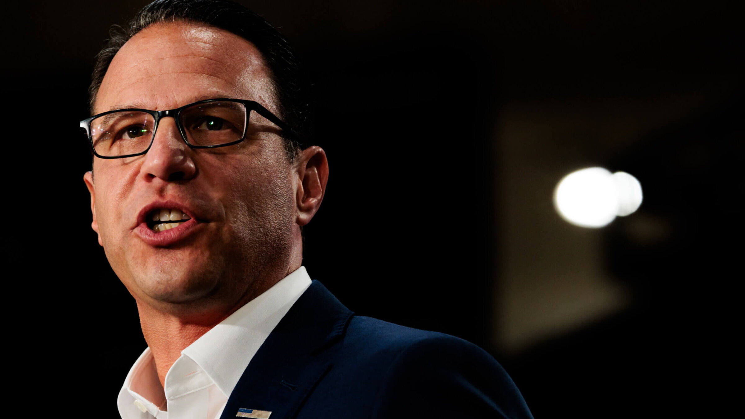 Pennsylvania Governor Josh Shapiro speaks during a campaign rally for Vice President Kamala Harris, July 29, Ambler, Pennsylvania. 