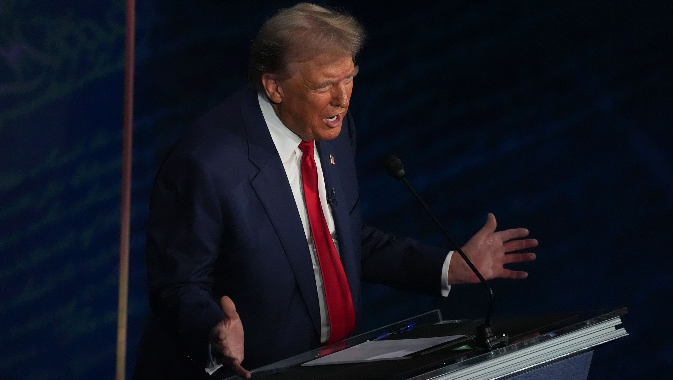 Former President and Republican presidential candidate Donald Trump speaks during the first presidential debate at National Constitution Center, Philadelphia, Sept. 10, 2024. (Demetrius Freeman/The Washington Post via Getty Images)