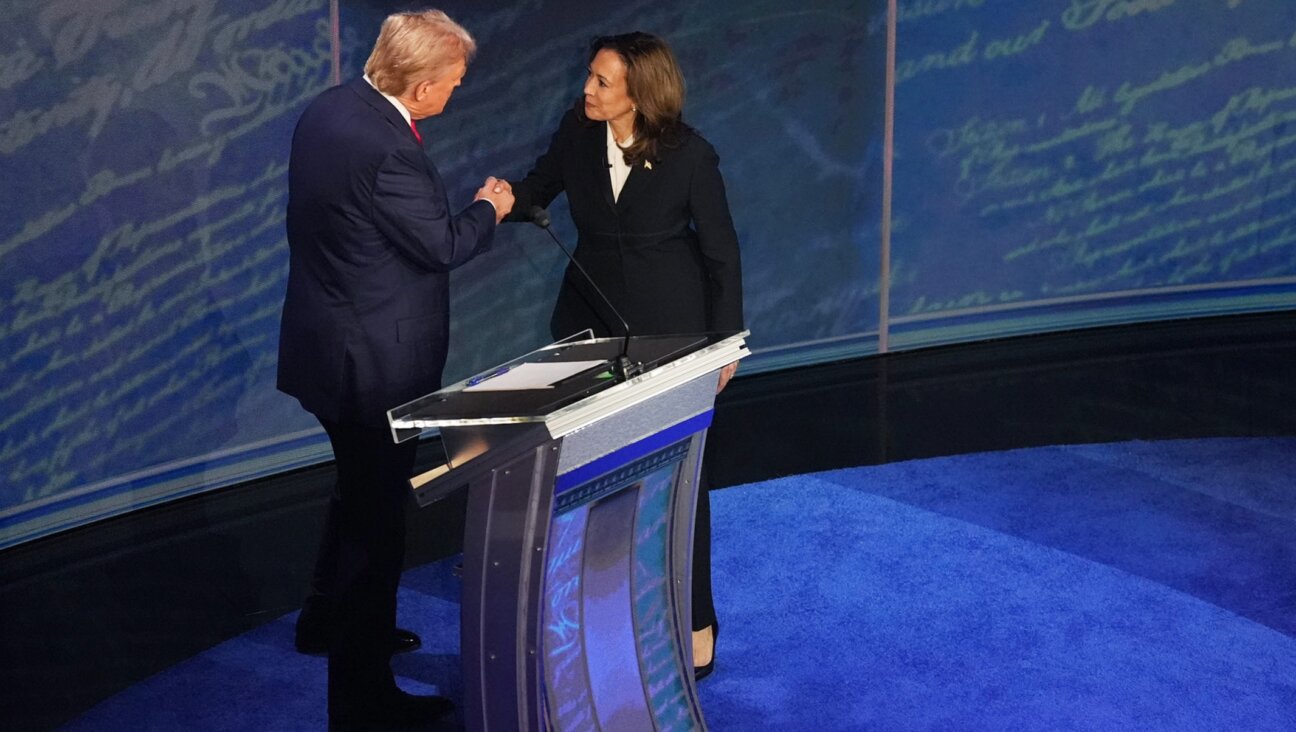 Vice President and Democratic presidential candidate Kamala Harris and former President and Republican presidential candidate Donald Trump shake hands ahead of the presidential debate at National Constitution Center in Philadelphia, Sept. 10, 2024. (Demetrius Freeman/The Washington Post via Getty Images)