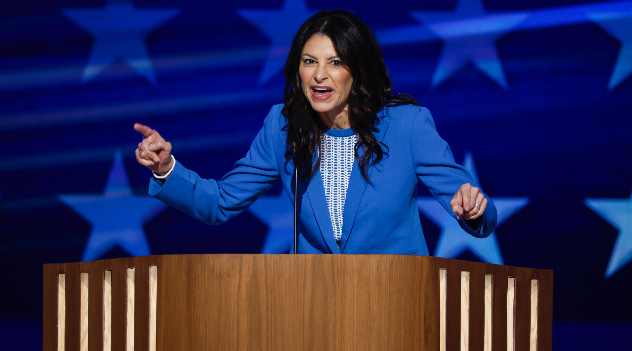 Michigan Attorney General Dana Nessel speaks on stage during the third day of the Democratic National Convention at the United Center, Chicago, Aug. 21, 2024. (Chip Somodevilla/Getty Images)