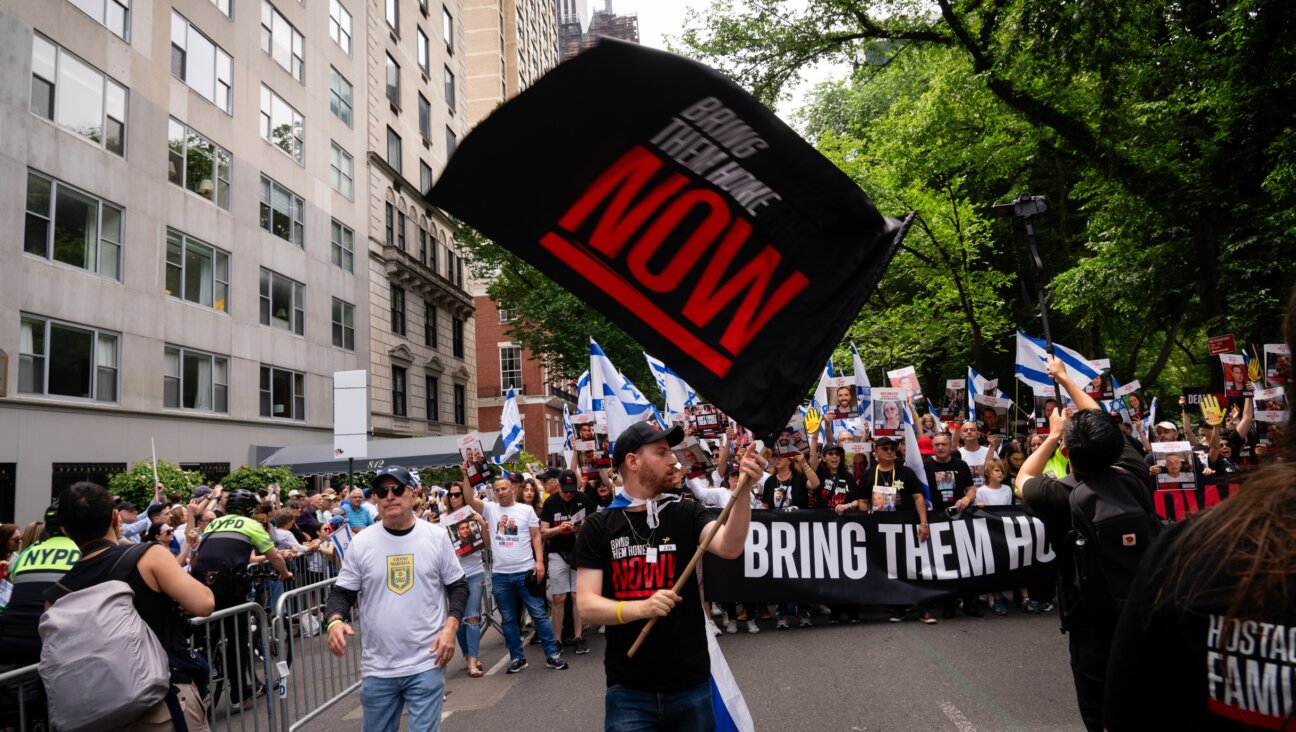 Marchers call for the release of hostages in Gaza at the annual Israel parade in New York City, June 2, 2024. (Luke Tress)