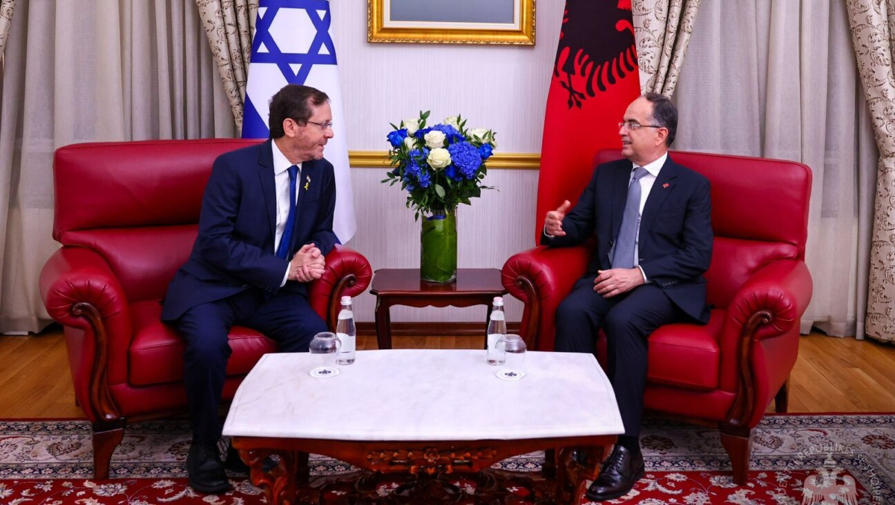 Albanian President Bajram Begaj meets Israeli President Isaac Herzog in Tirana, Albania, Sept. 12.