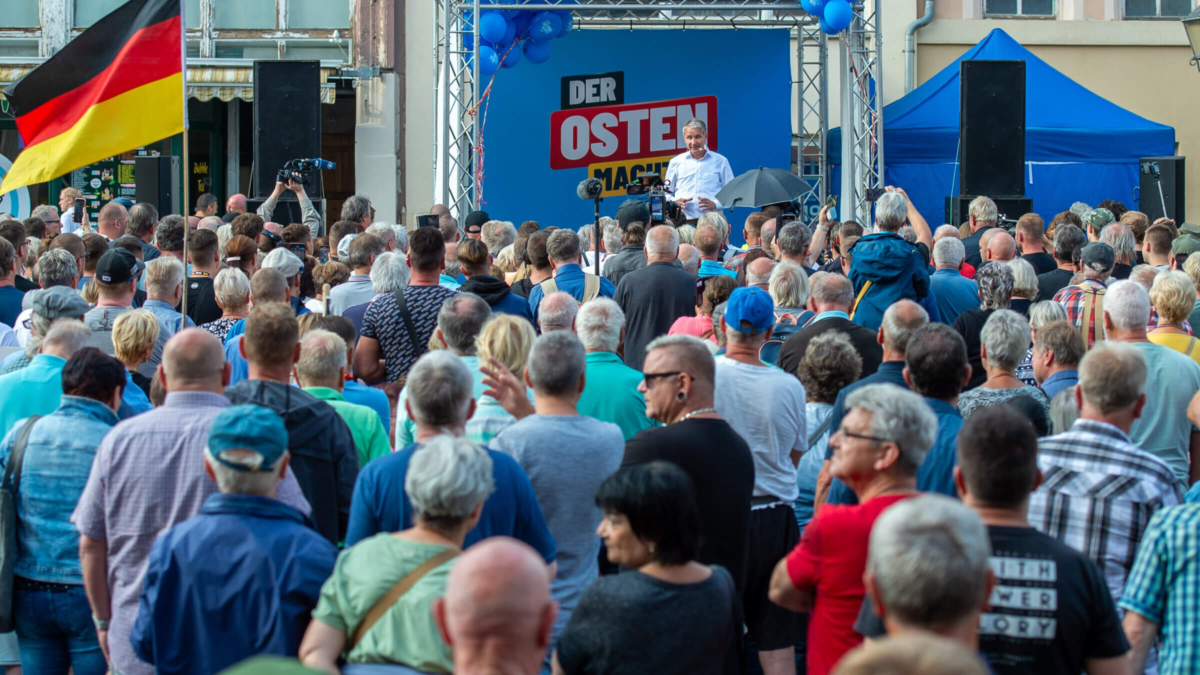 Far-right politician Björn Hocke addresses the crowd at the AfD Summer Fest political rally in Thuringia.