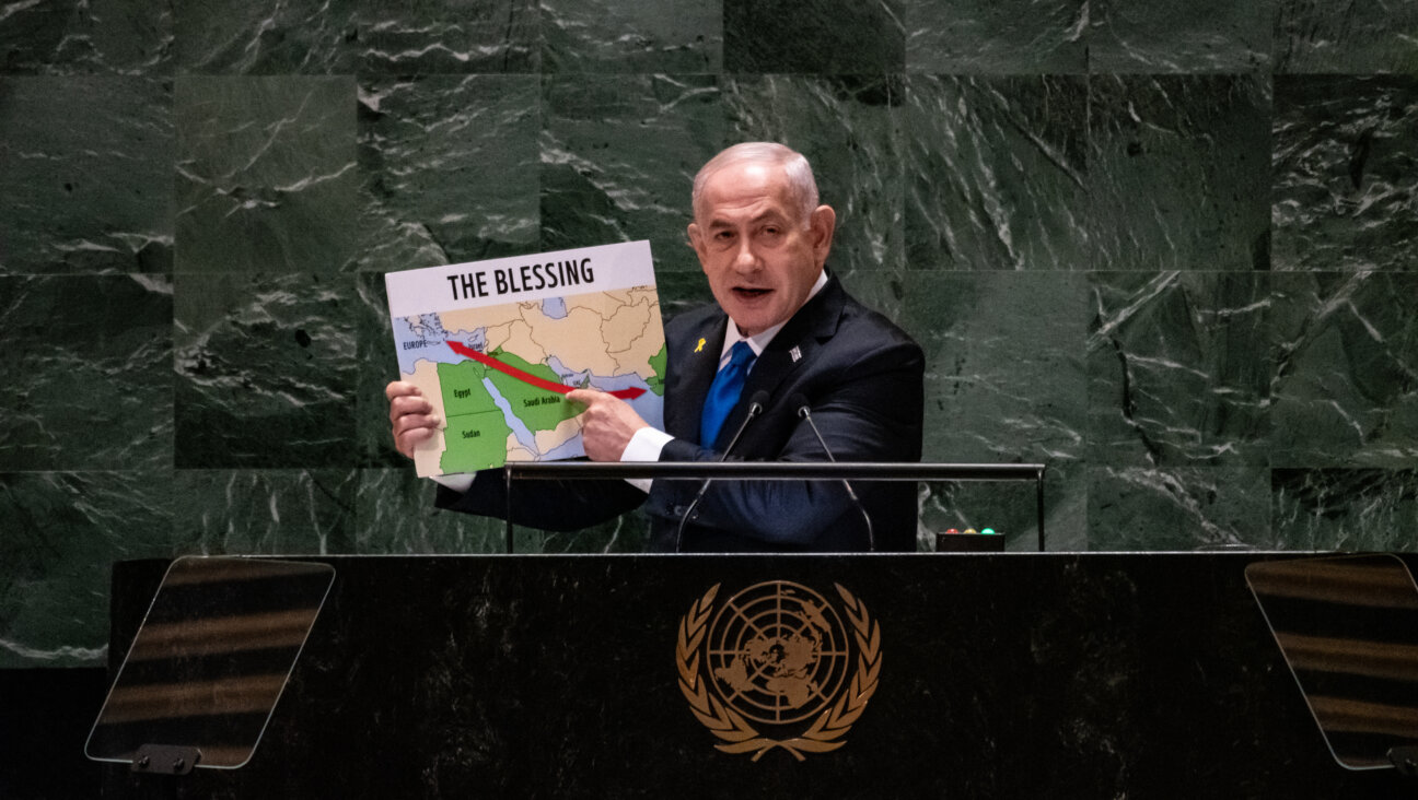 Israeli Prime Minister Benjamin Netanyahu speaks to the United Nations General Assembly Sept. 27, presenting a map to illustrate how alliances could bring about peace in the Middle East.