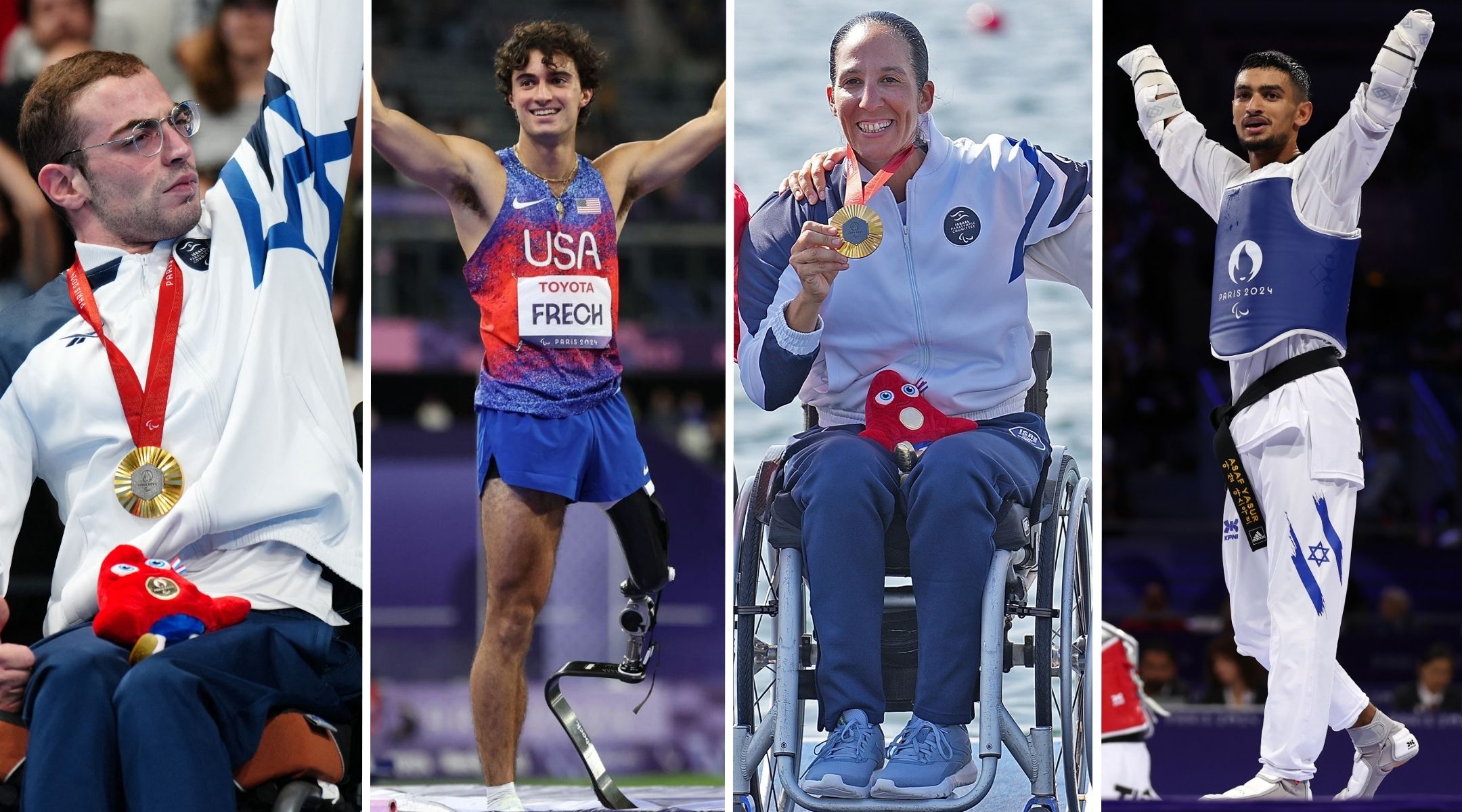 L-R: Paralympic gold medalists Ami Dadaon, Ezra Frech, Moran Samuel and Asaf Yasur. (Getty Images)