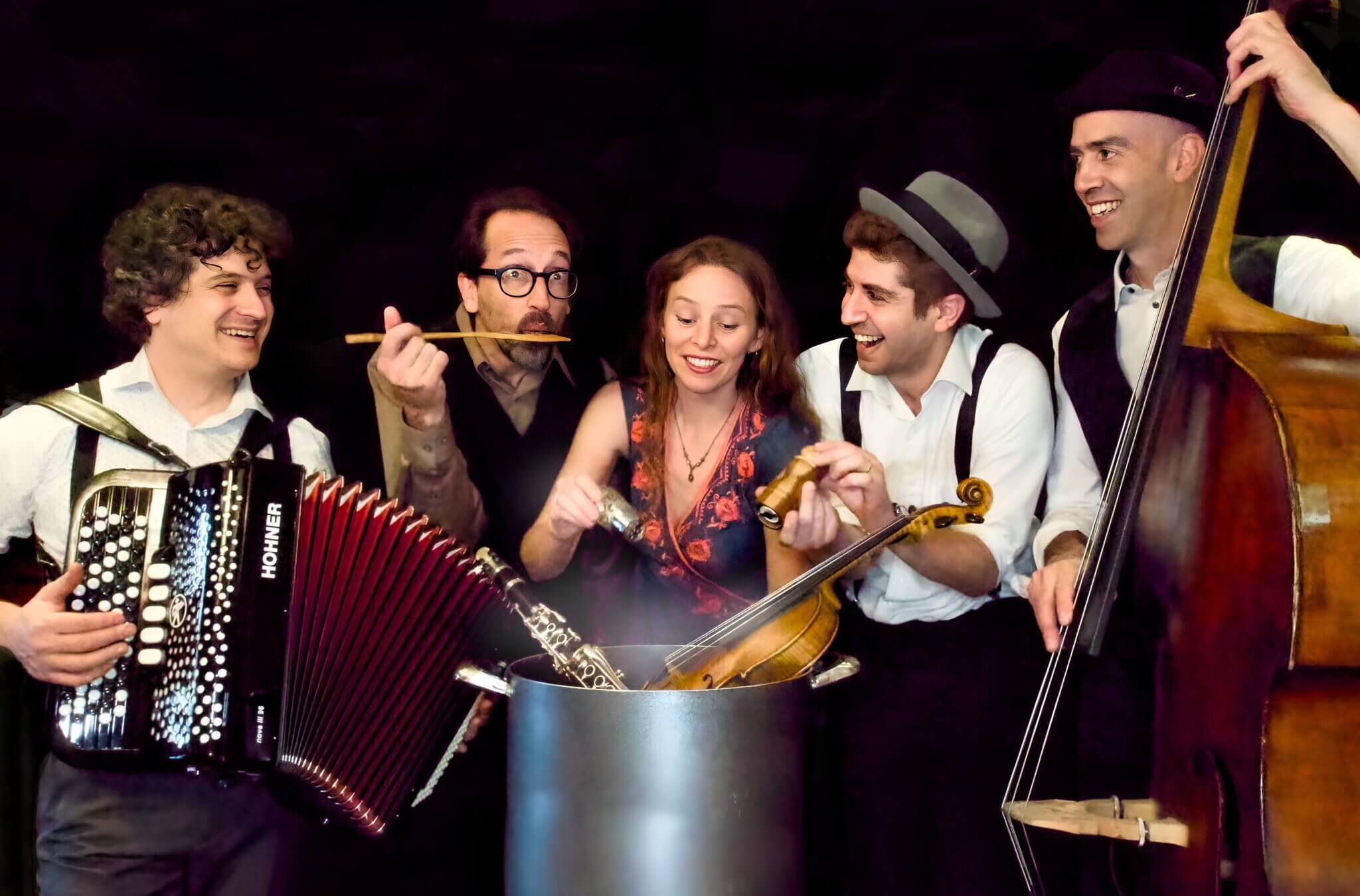 From left to right: Drew Jurecka, Jeremy Ledbetter, Rebekah Wolkstein, Eric Abramovitz and Michael Herring are the five chamber musicians whose talents make up Schmaltz and Pepper: a new Canadian klezmer ensemble.