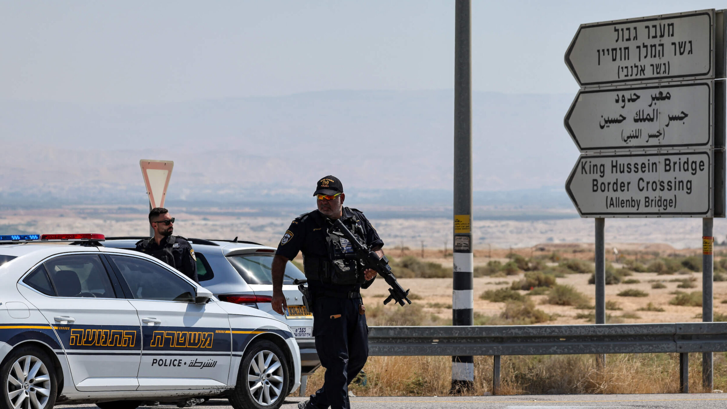 Israeli security forces gather at the scene of a reported attack near the Allenby Bridge between the occupied West Bank and Jordan on Sept. 8. 