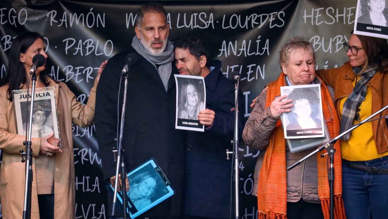 Ariel Mercovich remembers his sister Ileana, who died at the age of 21 in the 1993 bomb attack on the AMIA Jewish community center, Buenos Aires, July 18, 2024. (Cristina Sille/dpa picture alliance via Getty Images)