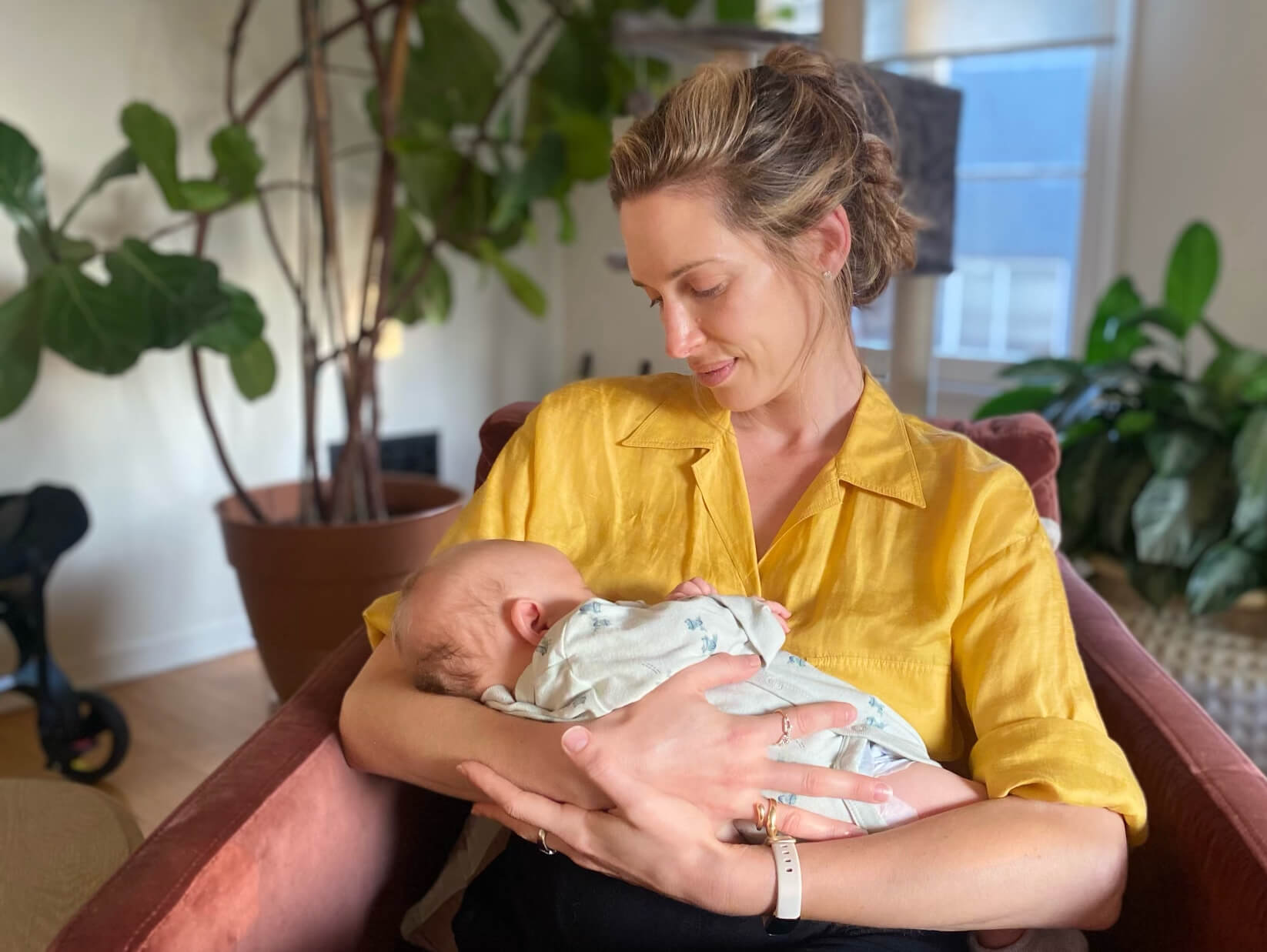 Danielle Berrin with her newborn son, Moses Tzvi, named after the late Hersh Goldberg-Polin.