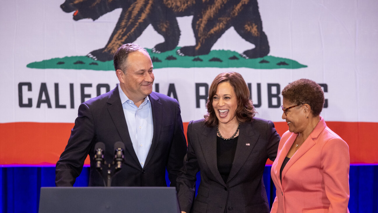 Second gentleman Douglas Emhoff, Vice President Kamala Harris and Los Angeles Mayor Karen Bass on Nov. 7, 2022, in Los Angeles. 