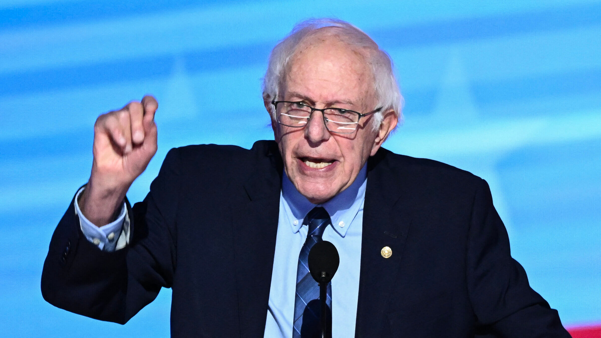 U.S. Senator Bernie Sanders, Independent from Vermont, speaks on the second day of the Democratic National Convention in Chicago on Aug. 20, 2024.