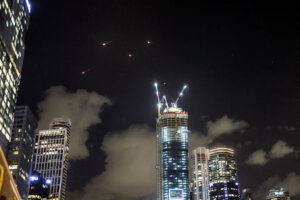 An Iranian missile attack over Tel Aviv on October 1, 2024.