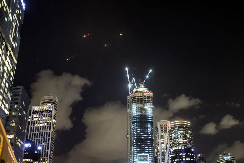 An Iranian missile attack over Tel Aviv on October 1.