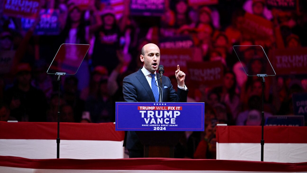 Senior Trump advisor Stephen Miller speaks at a campaign rally for former President and Republican presidential candidate Donald Trump at Madison Square Garden.