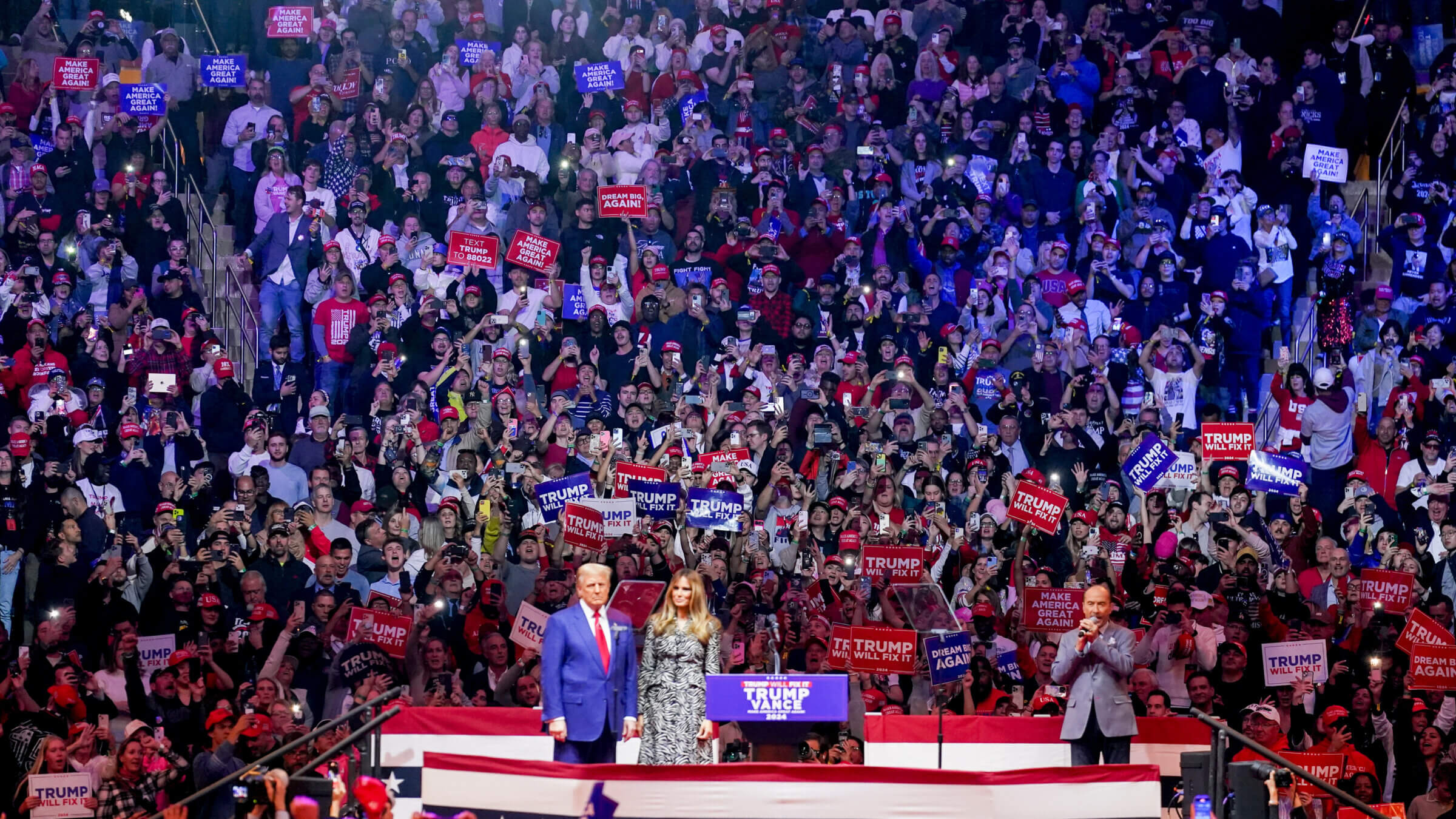 Donald and Melania Trump at the Oct. 27 Madison Square Garden rally. 