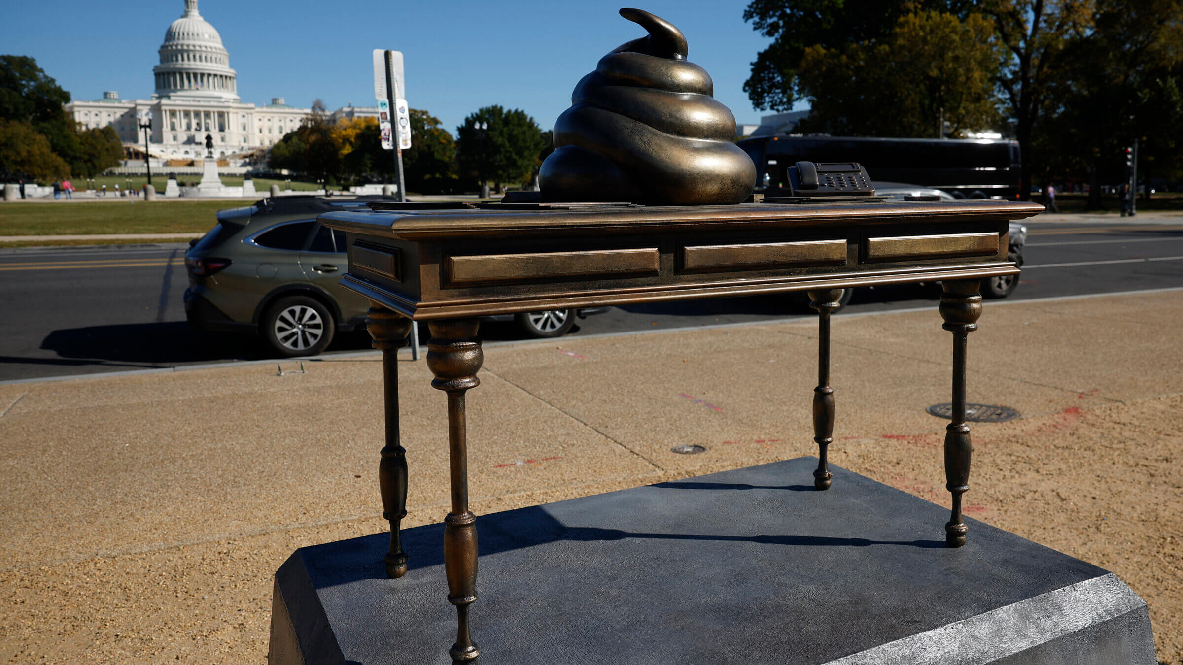 The poop on Pelosi's desk, across from the Capitol.