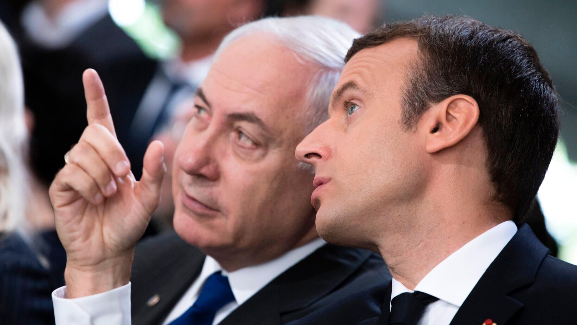 Benjamin Netanyahu and Emmanuel Macron. 2017.