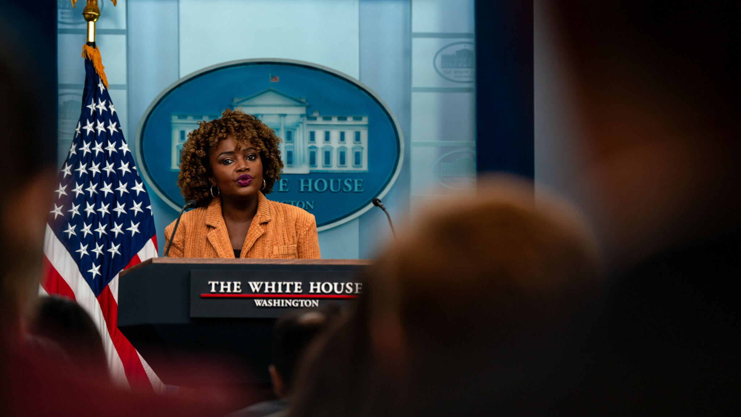 White House Press Secretary Karine Jean-Pierre holds the daily press briefing at the White House on Oct. 16, 2024, addressing a letter the Biden administration sent warning the Israeli government that it may withhold arms, setting a 30-day deadline for Israel to improve Palestinians' access to food, medicine and other necessities.