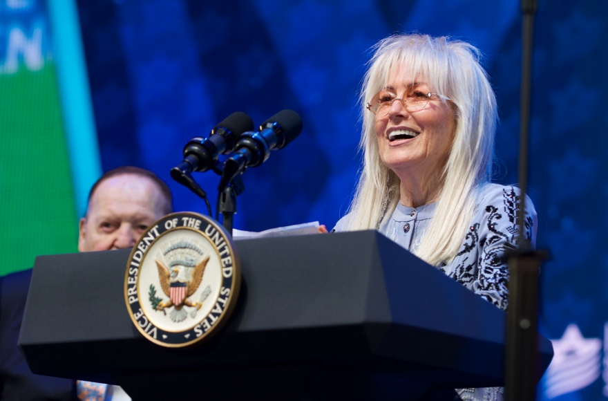 Miriam Adelson speaks at the Israeli-American Council conference, Nov. 30, 2018. (Perry Bindelglass/Israeli-American Council)