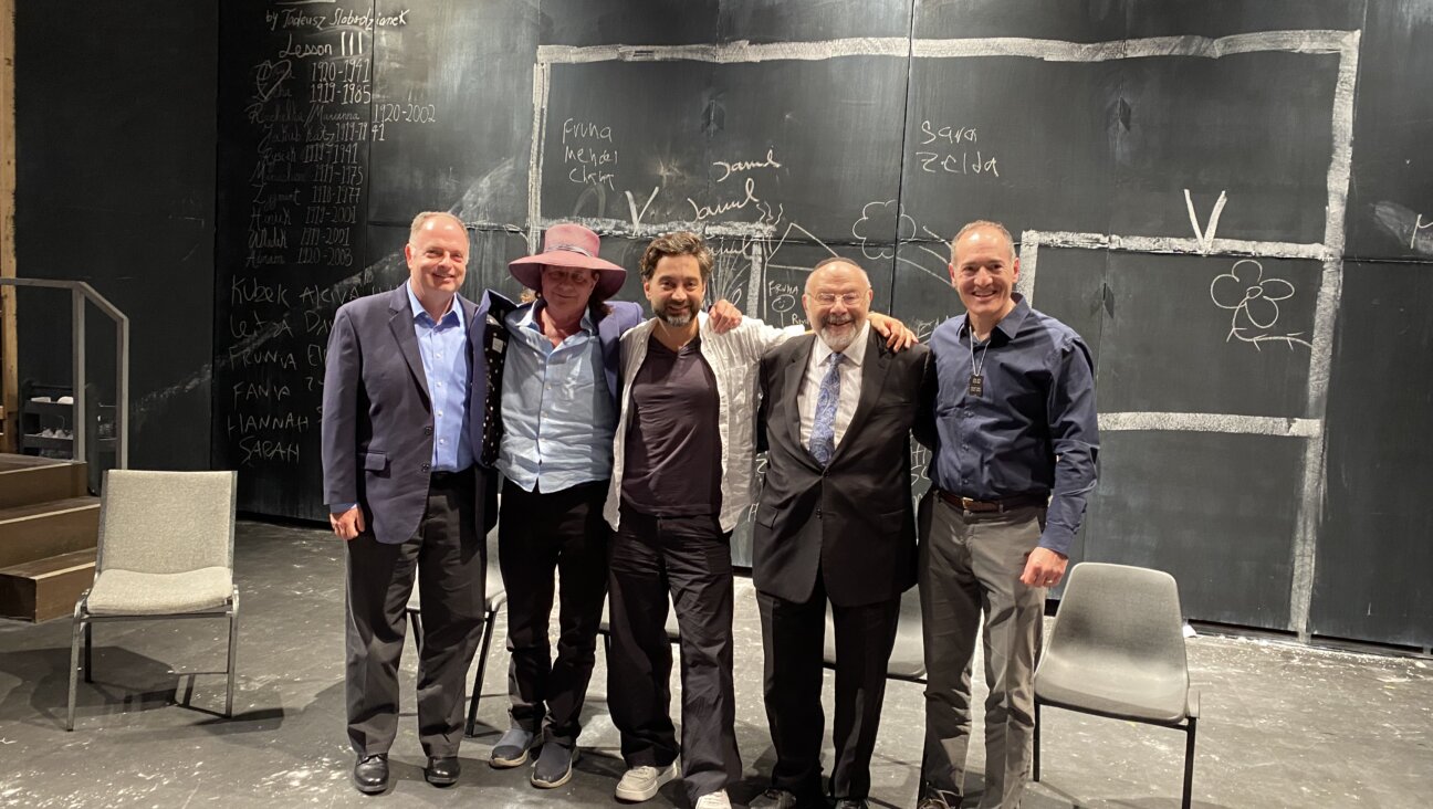 From left to right: Ty Rogers, Gary Lucas, Igor Golyak, Rabbi Miller and Scott Richman spoke on a panel after a recent performance of Our Class at the Lynn F Angelson Theatre. Rogers, Lucas and Miller are descendants of Jedwabne’s Jewish community.