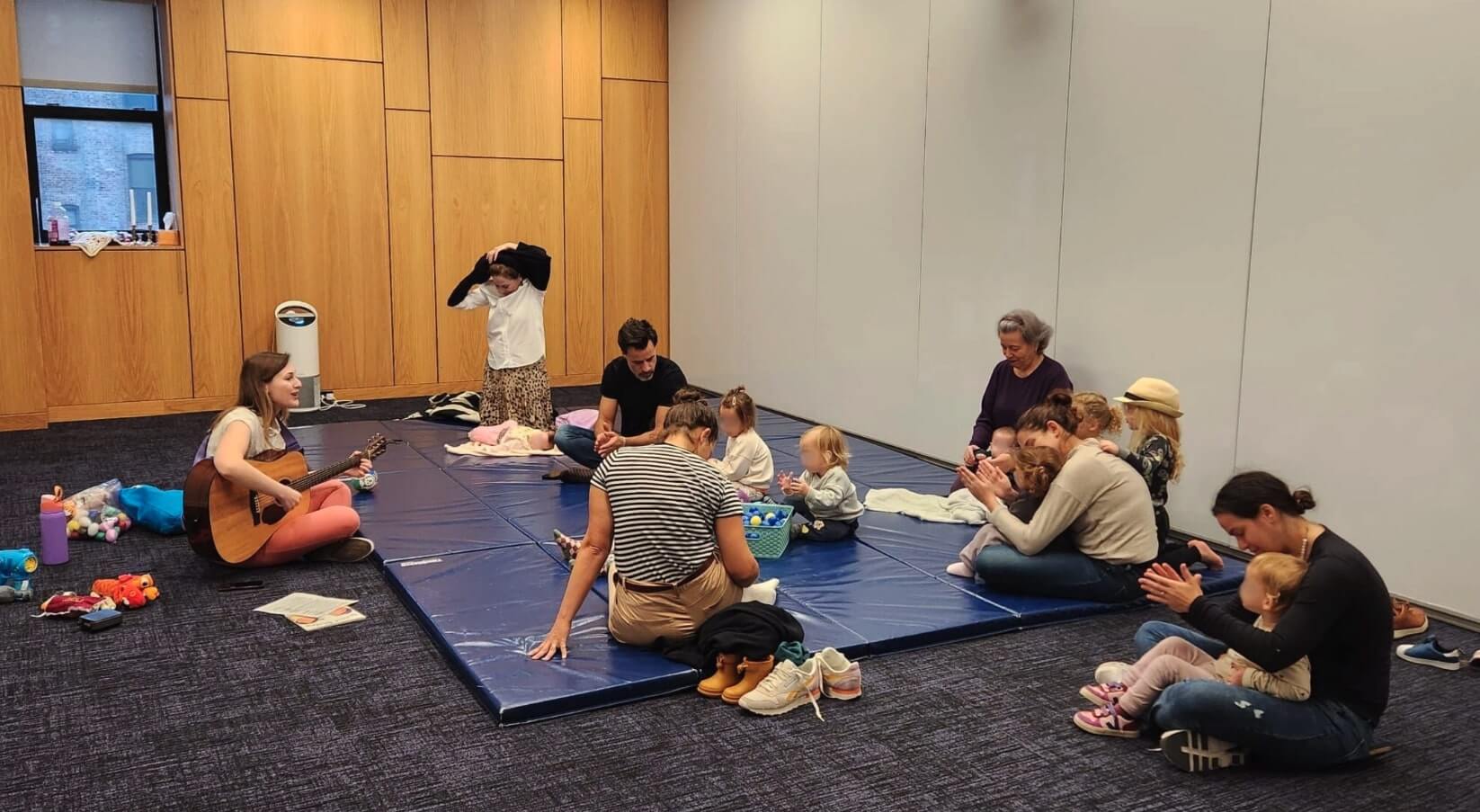 A children's group plays at the Israeli Hug Center at New York's Congregation Rodeph Sholom.