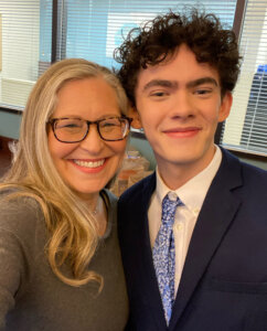 Rabbi Alexandria Shuval-Weiner and Joe Locke getting ready to film a scene together in 'Agatha All Along.'