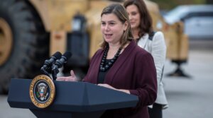 Rep. Elissa Slotkin of Michigan speaks before U.S. President Joe Biden at the International Union of Operating Engineers Local 324 in Howell, Michigan, Oct. 5, 2021. (Elaine Cromie/Getty Images)