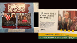 Mailers sent to Michigan households the day before Election Day 2024 claiming to support Jill Stein over Vice President Kamala Harris, citing Israel, are actually funded by Republican-backed groups. (Andrew Lapin/JTA)