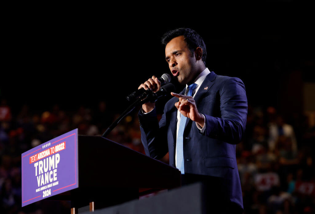 Vivek Ramaswamy speaks at a Trump rally on Oct. 24, 2024. 