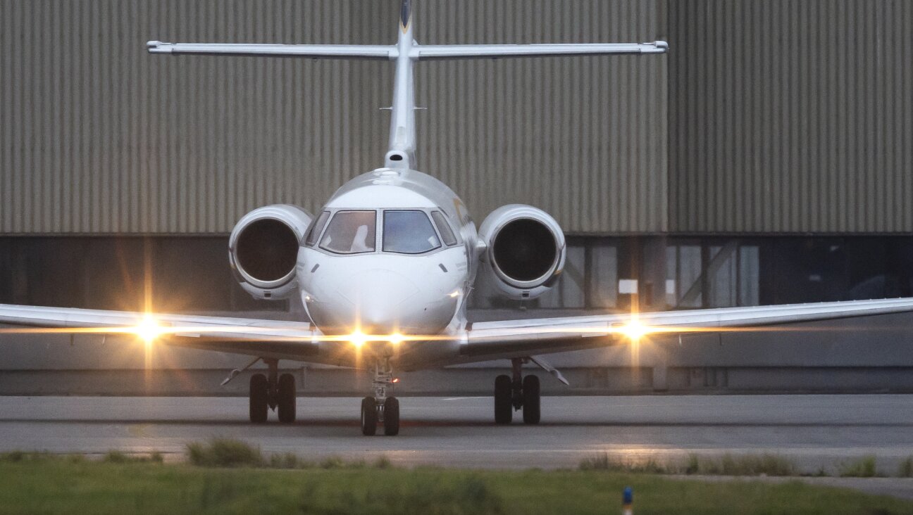 A jet plane with Israeli Foreign Minister Gideon Saar onboard lands at Schiphol Airport on Nov. 8, 2024 after the violent assaults on the streets of Amsterdam.