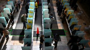 Voters cast their ballots at a polling station inside the Galleria at the Sunset Mall in Las Vegas, Nov. 5, 2024. (David Becker/Getty Images)