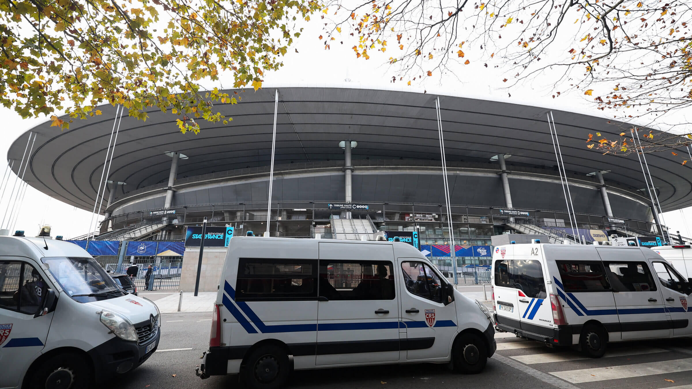  French riot policemen secure the Stade-de-France ahead of the training for the French and Israeli teams.